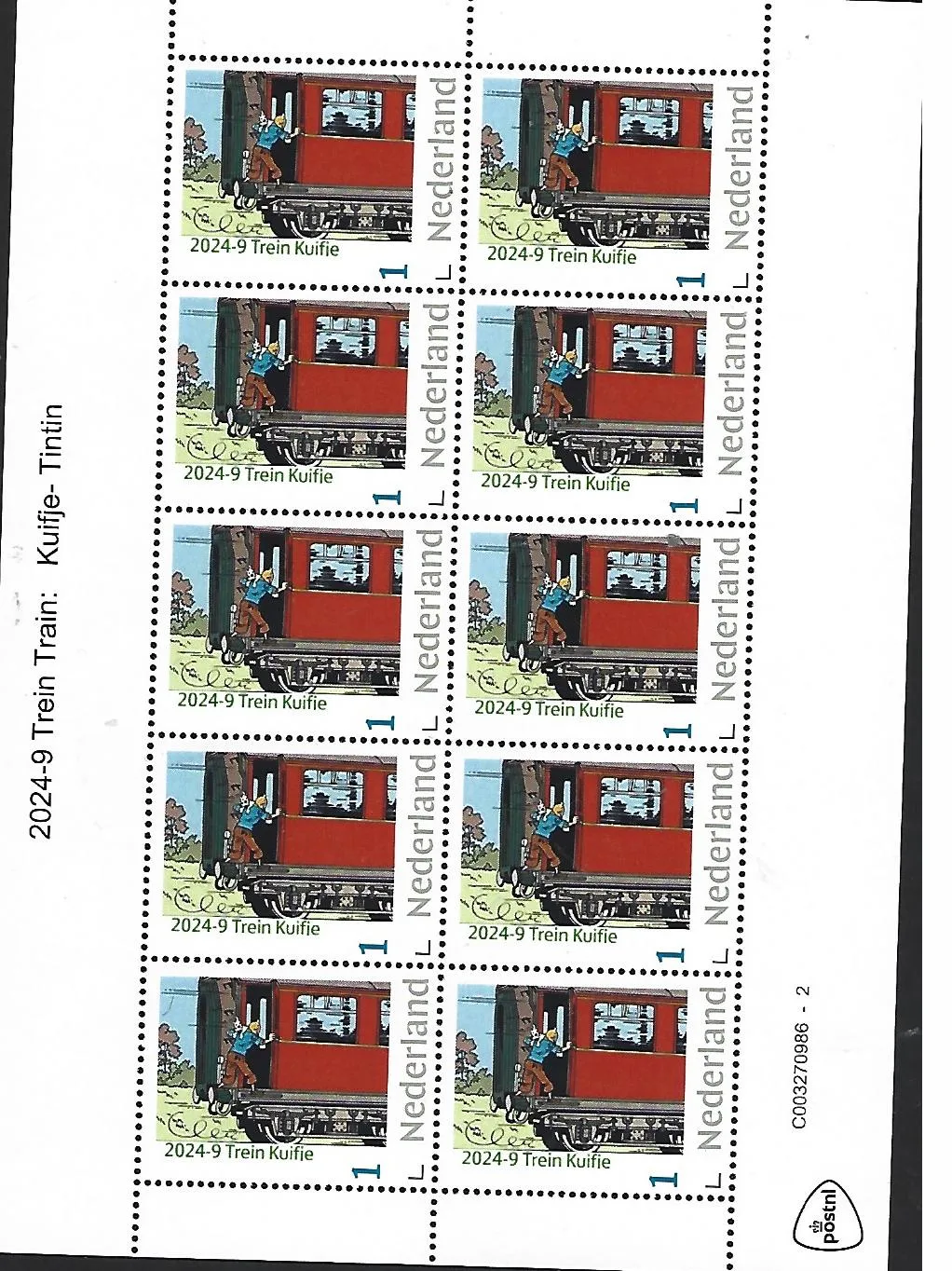 Nederland 2024-9 Trein train Kuifje Tintin sheetlet postfris/mnh