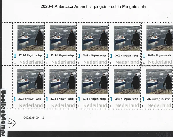 Nederland 2023-4 Antartica - Antarctic: Pinguin en schip penguin and ship vel-sheetlet postfris/mnh