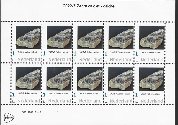 Nederland 2022-7 Mineralen-edelstenen Zebra calciet - calcite vel/sheetlet posfris/mnh