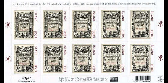 Iceland 2017 500yrs Reformation sheetlet MNH