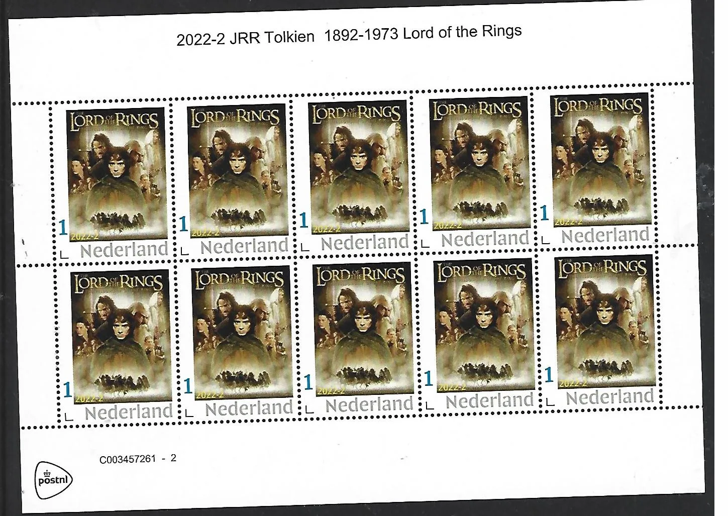 Pays-Bas 2022-2 JRR Tolkien 1892-1973 Le Seigneur des Anneaux feuille postfris/mnh