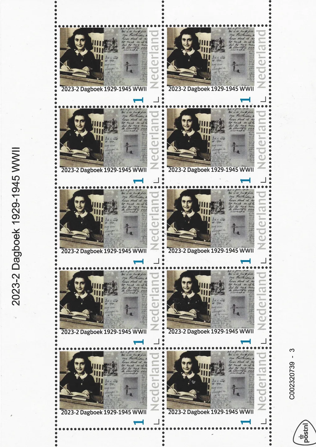 Niederlande 2023-2 Anne Frank 1929-1945 Tagebuch Bogen postfrisch/mnh