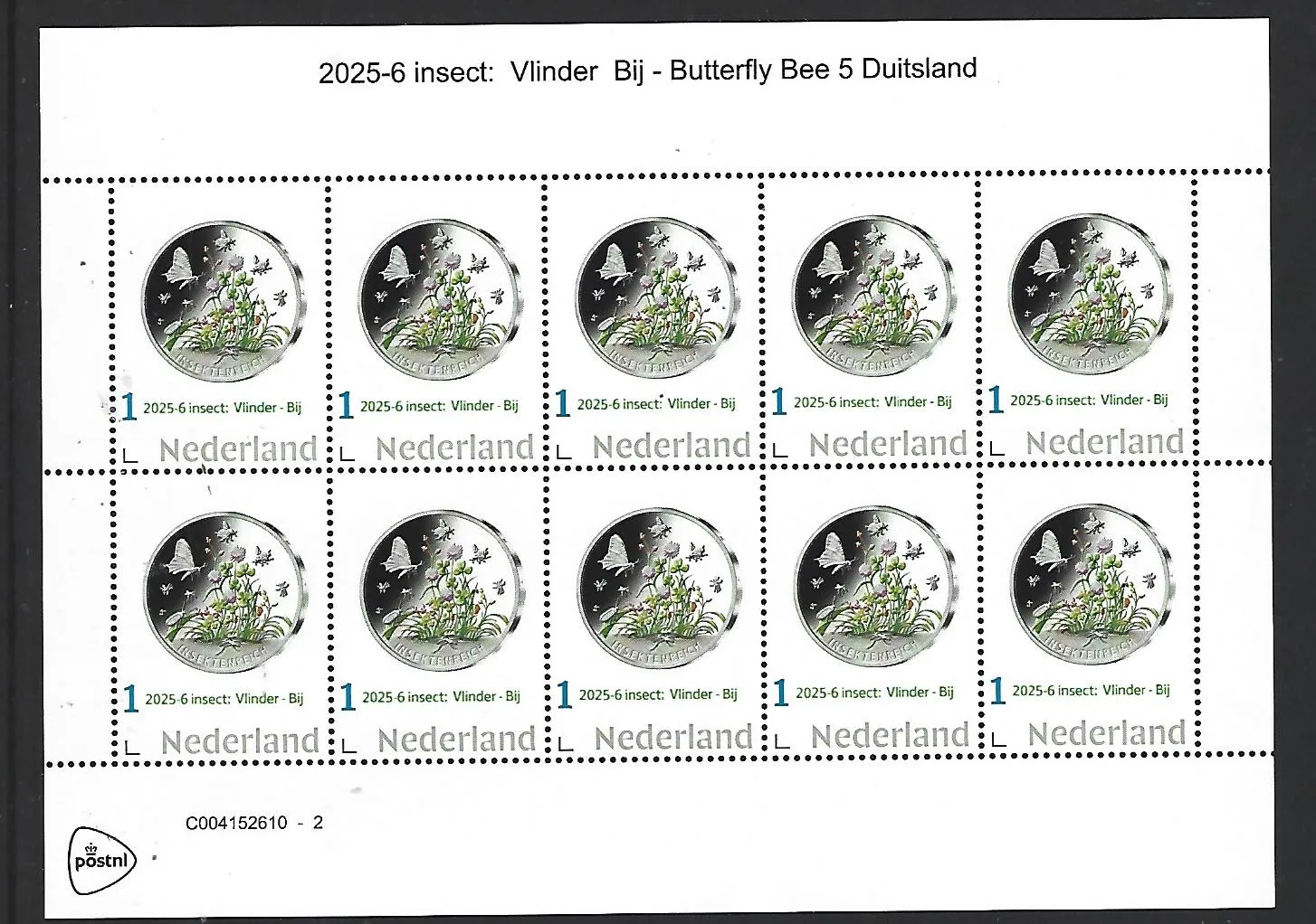 Nederland 2025-6 Insect coin on stamp Butterfly sheetlet postfris/mnh
