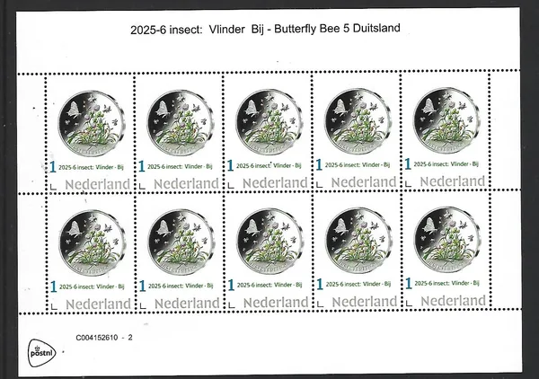 Nederland 2025-6 Insect coin on stamp Butterfly sheetlet postfris/mnh