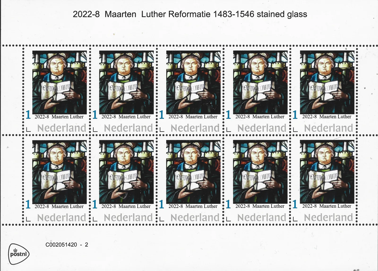 Pays-Bas 2022-8 Luther Réformation vitrail feuille/bloc postfris/mnh