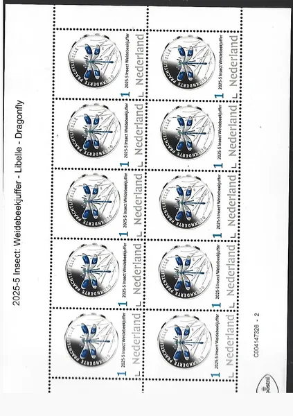 Nederland 2025-5 Munt op zegel coin: Libelle Dragonfly germany sheet postfris/mnh