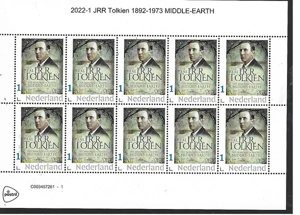 Netherlands 2022-1 JRR Tolkien 1892-1973 Middle Earth sheetlet MNH