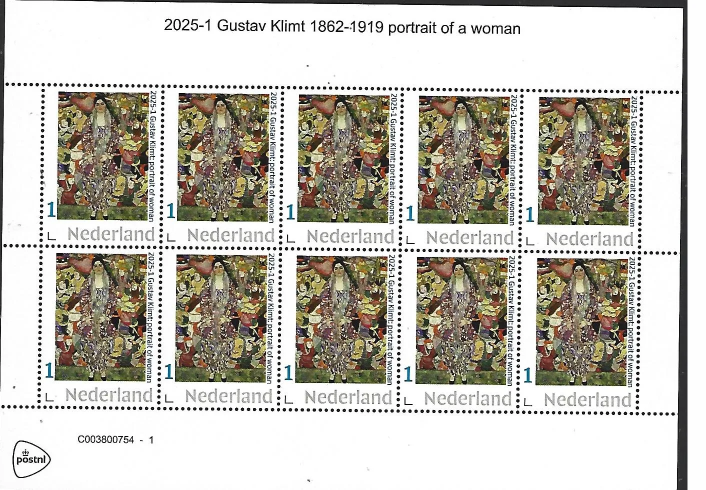 Netherlands 2025-1 Gustav Klimt portrait of a woman sheetlet MNH