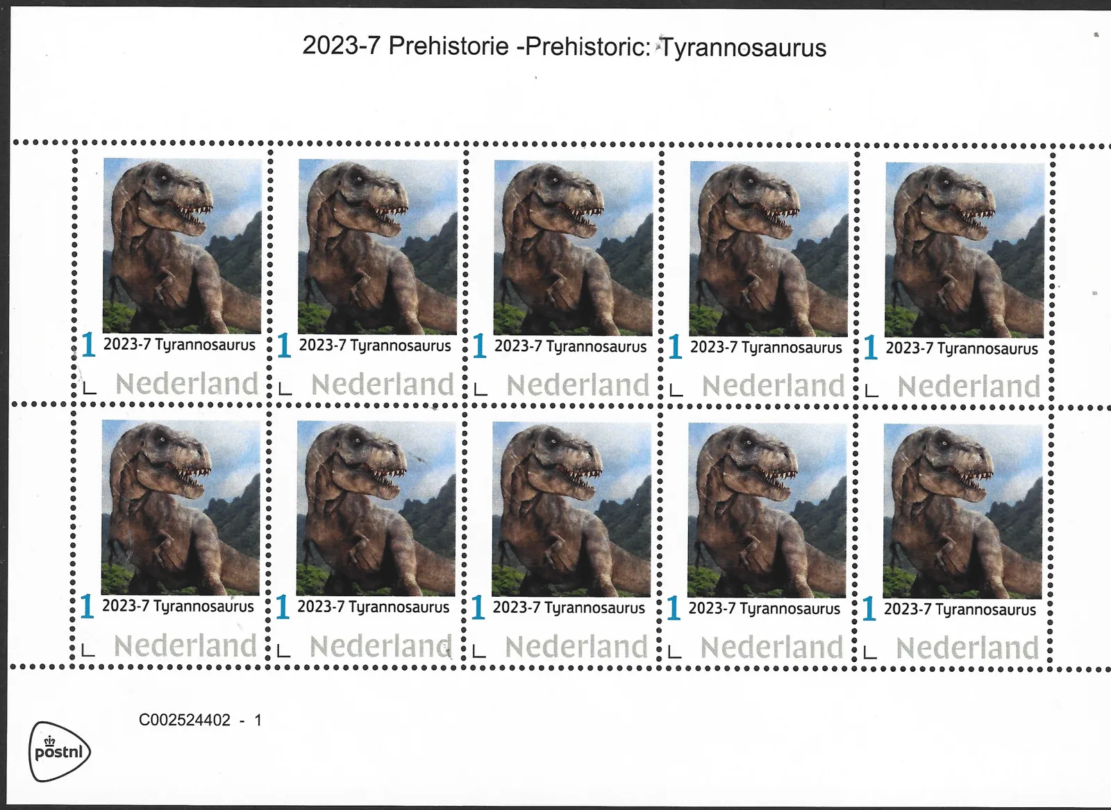 Pays-Bas 2023-7 Préhistoire préhistorique : Tyrannosaurus vel-sheetlet neuf/mnh