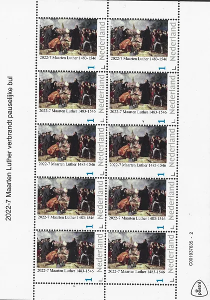 Netherlands 2022-7 Luther Reformation Luther burned bull sheet-of-5 MNH