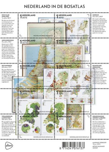 Nederland 2937-2946 Nederland in de Bosatlas 2012 vel/sheetlet postfris/mnh