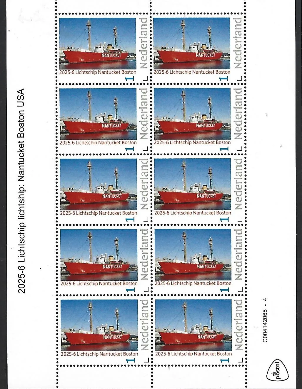 Nederland 2025-6 Lichtschip lightship Natucket Boston sheeet postfris/mnh