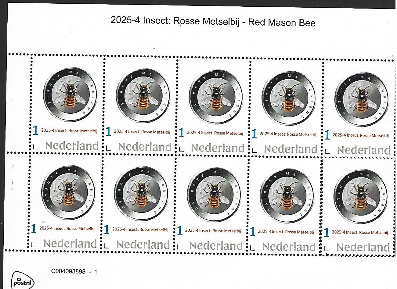 Netherlands 2025-4 insects: Red Mason bee sheetlet MNH