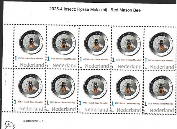 Nederland 2025-4 insects: Rosse Metselbij Red Mason bee sheetlet postfris/mnh