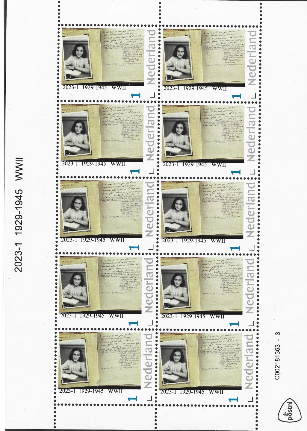 Pays-Bas 2023 - 1 feuillet Anne Frank neuf/mnh