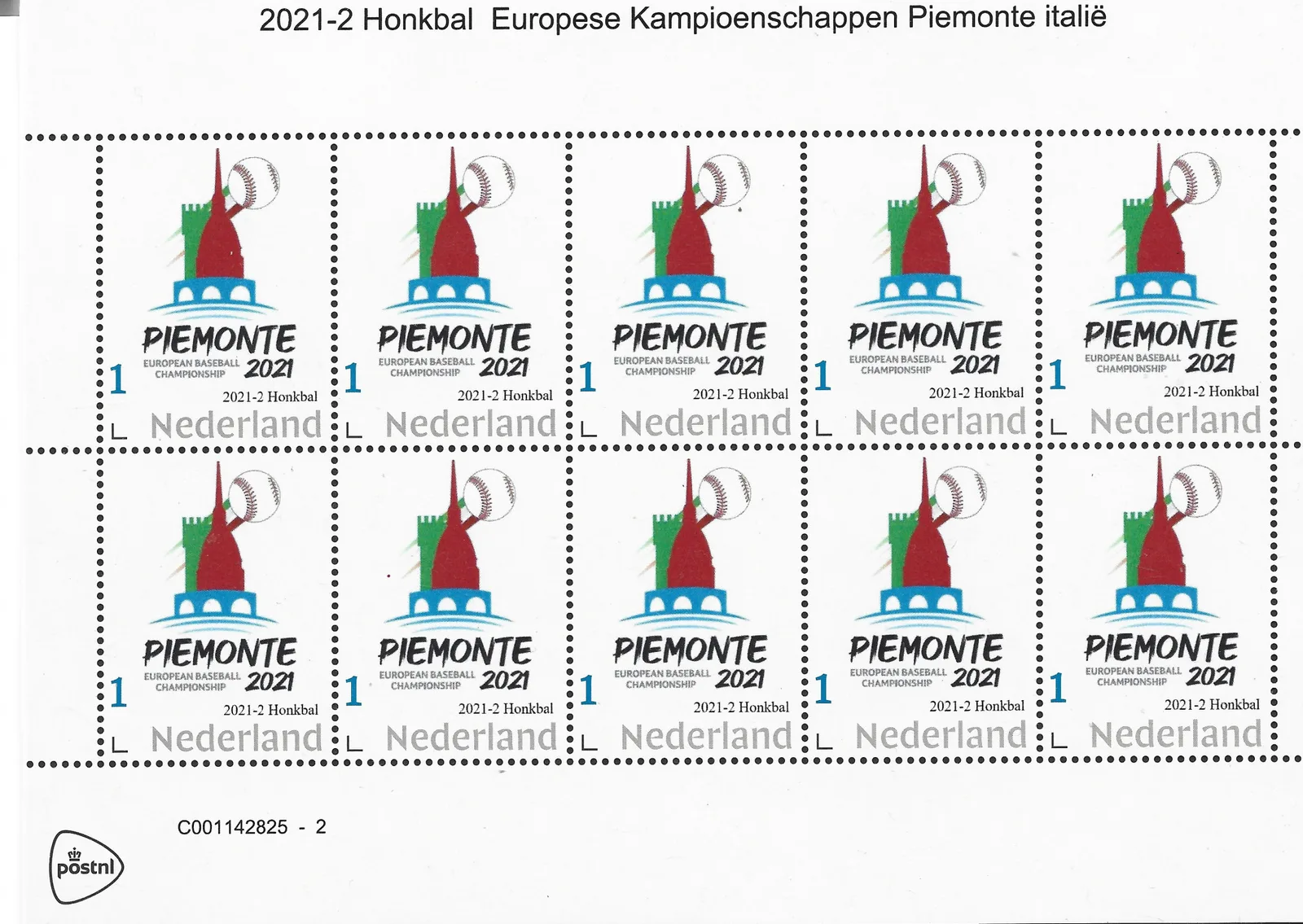 Pays-Bas 2021-2 Baseball - sport Championnats d'Europe Piémont feuillet-de-velours neuf-mnh