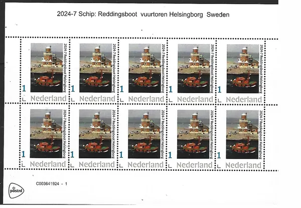Nederland 2024-7 ship: Lifeboat lighthouse Helsingborg Sweden sheetlet postfris/mnh