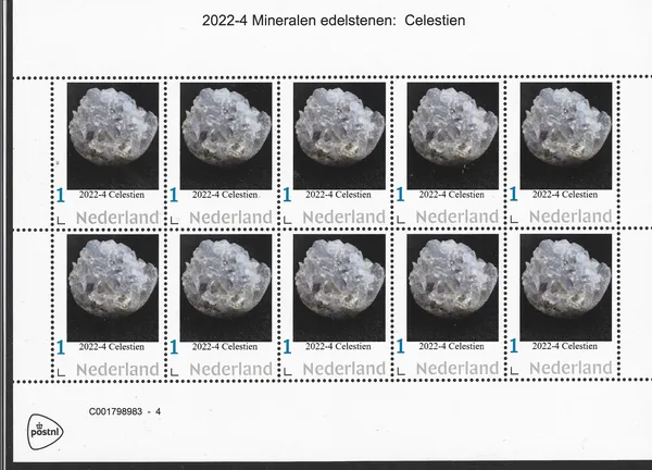 Nederland 2022-4 Mineralen-Edelstenen minerals-gemstones Celestien vel-sheetlet postfris/mnh
