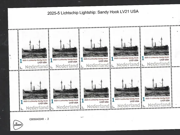 Nederland 2025-5 Lichtschip Lightship Sandy Hook LV21 USA sheetlet postfris/mnh