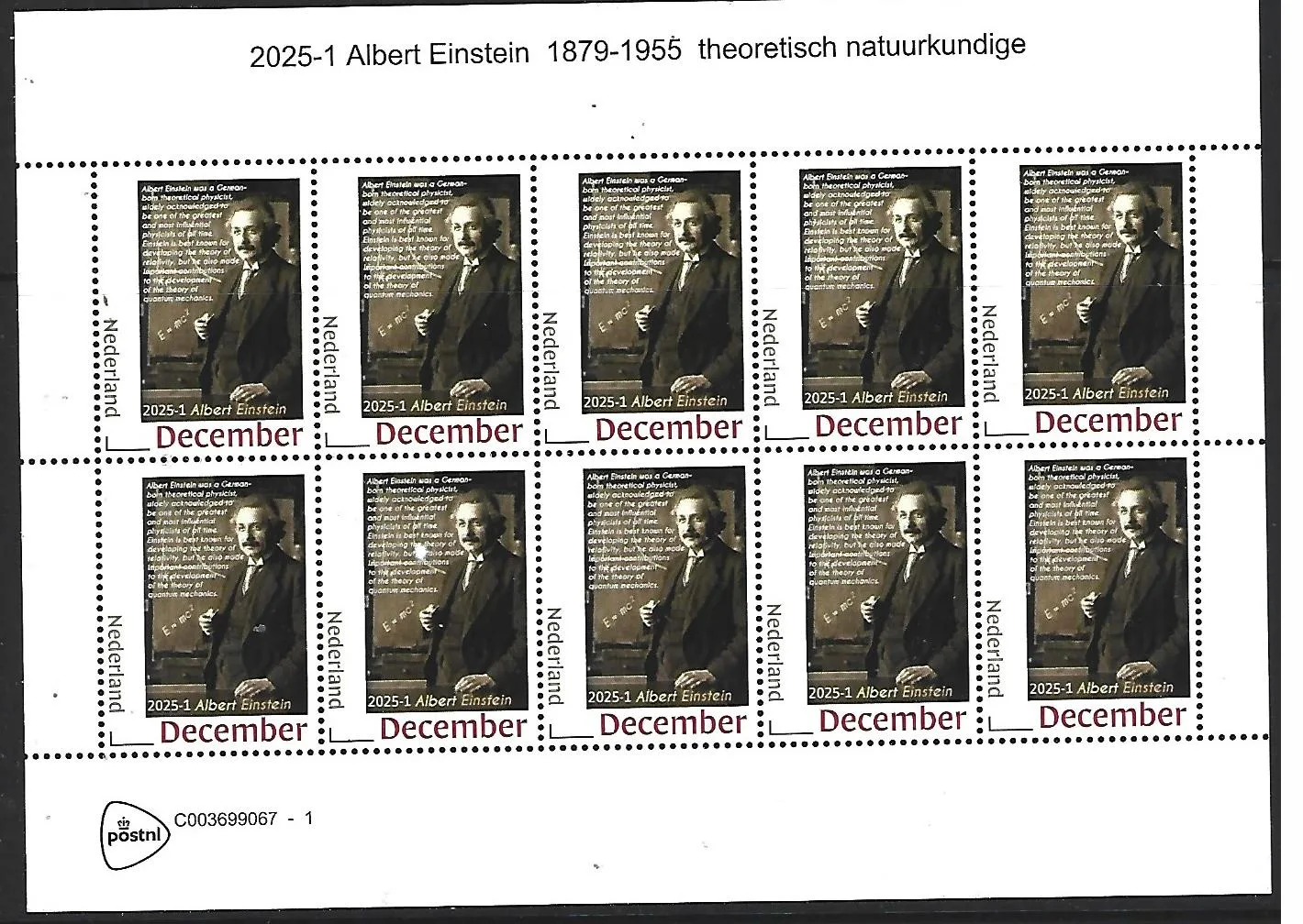 Netherlands 2025-1 Albert Einstein sheetlet MNH