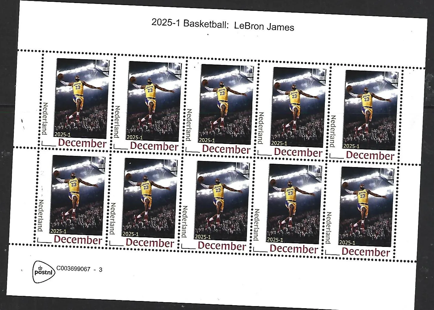 Netherlands 2025-1 Basketball LeBron James sheetlet MNH