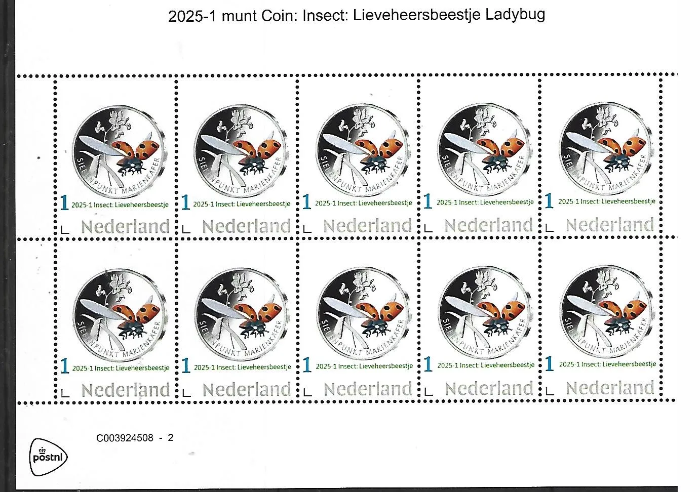 Nederland 2025-1 Insecten: Lieveheerstebeeste Ladybug vel-sheetlet postfris/mnh