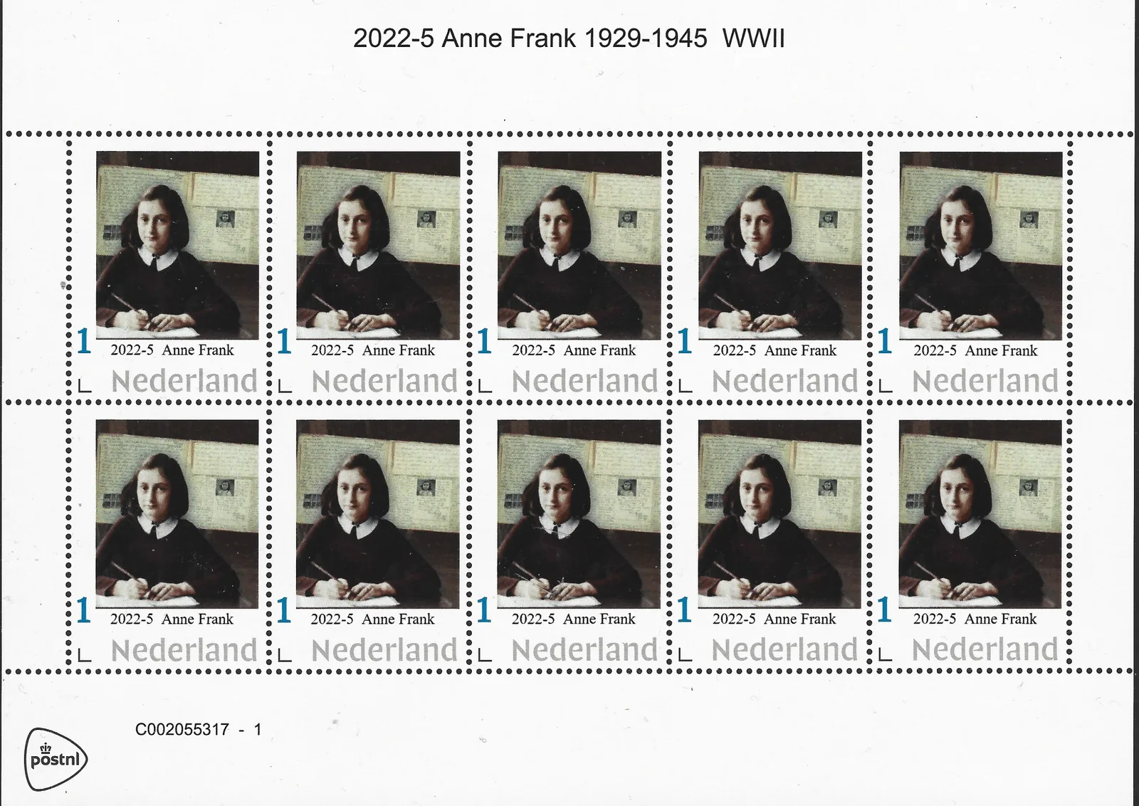 Pays-Bas 2022-5 Anne Frank 1929-1945 WWII bloc-feuillet neuf/mnh