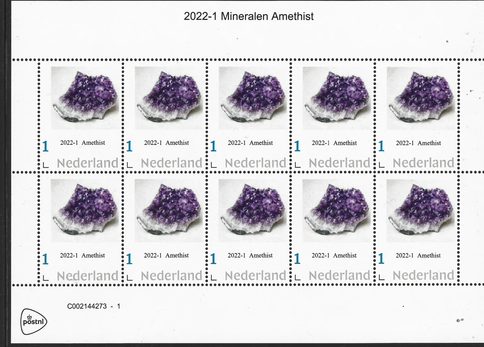 Pays-Bas 2022-1 Minéraux Améthyste feuille-bloc neuf/mnh