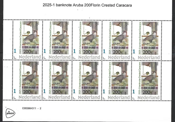 Netherlands 2025-1 Aruba 100fl Crested Caracara banknote stamp MNH