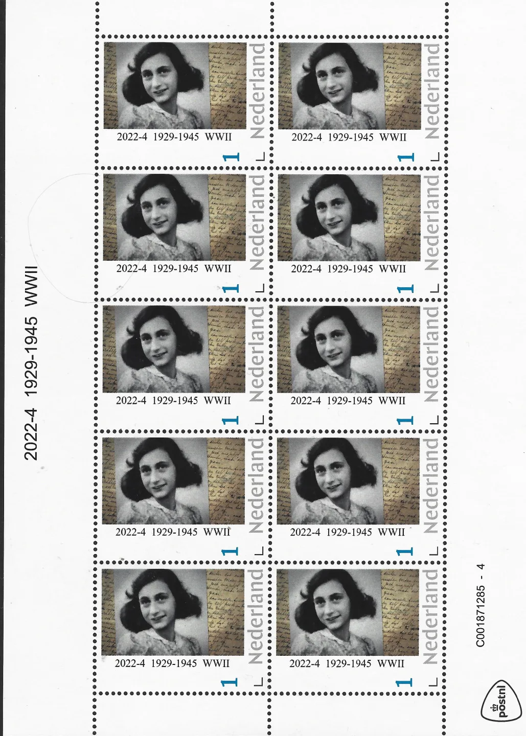 Pays-Bas 2022-4 Anne Frank 192-1945 WWII feuillet neuf/mnh