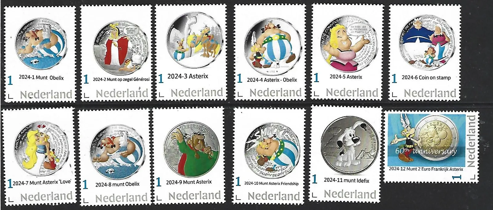 Coin on stamp Asterix 2024 yearset complete postfris/mnh