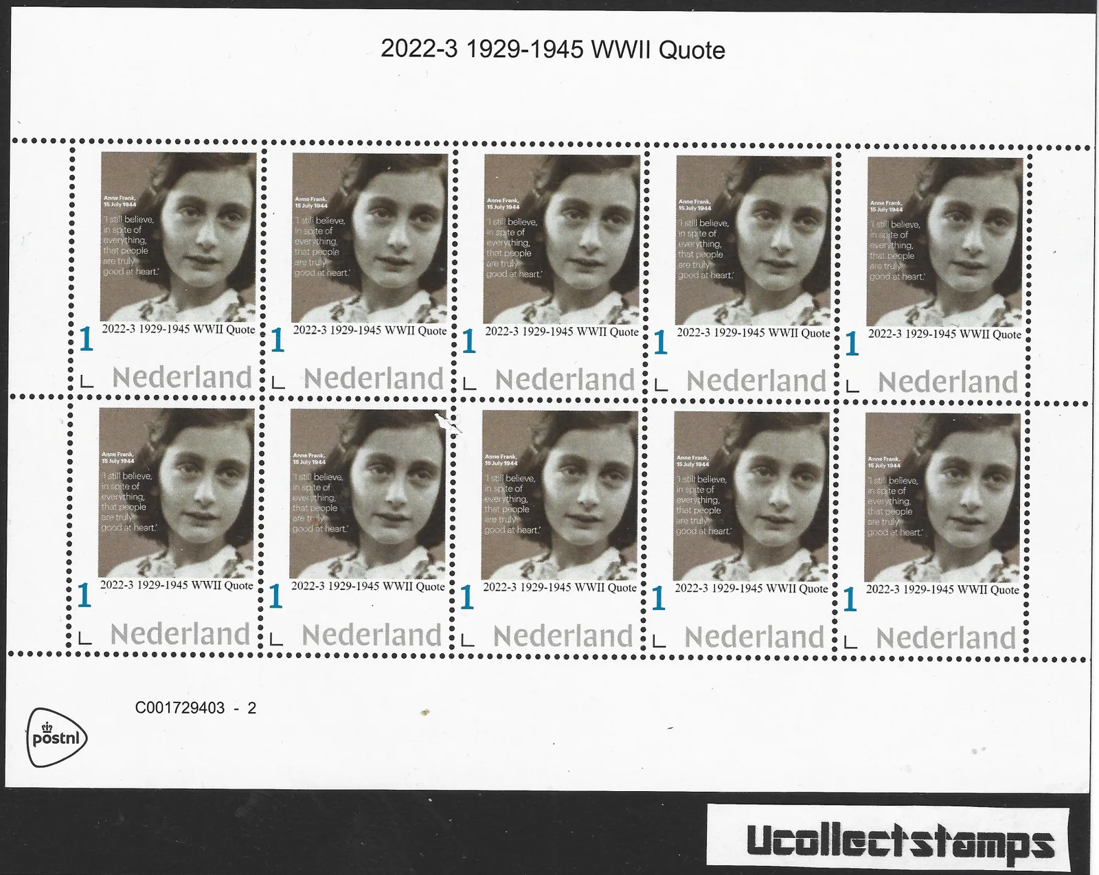 Niederlande 2022-3 Anne Frank 1929-1945 WWII Zitat Bogen-Sheetlet postfrisch-mnh