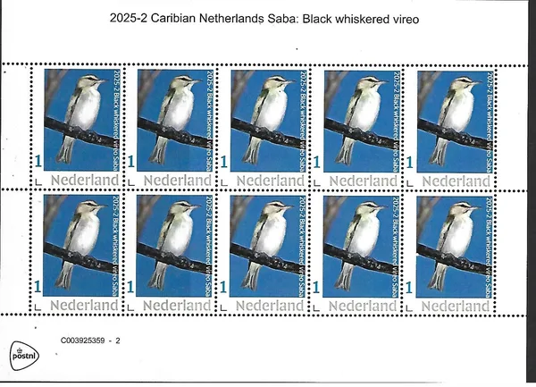 Netherlands 2025-2 Car.Netherlands Birds Black whiskered vireo sheet MNH