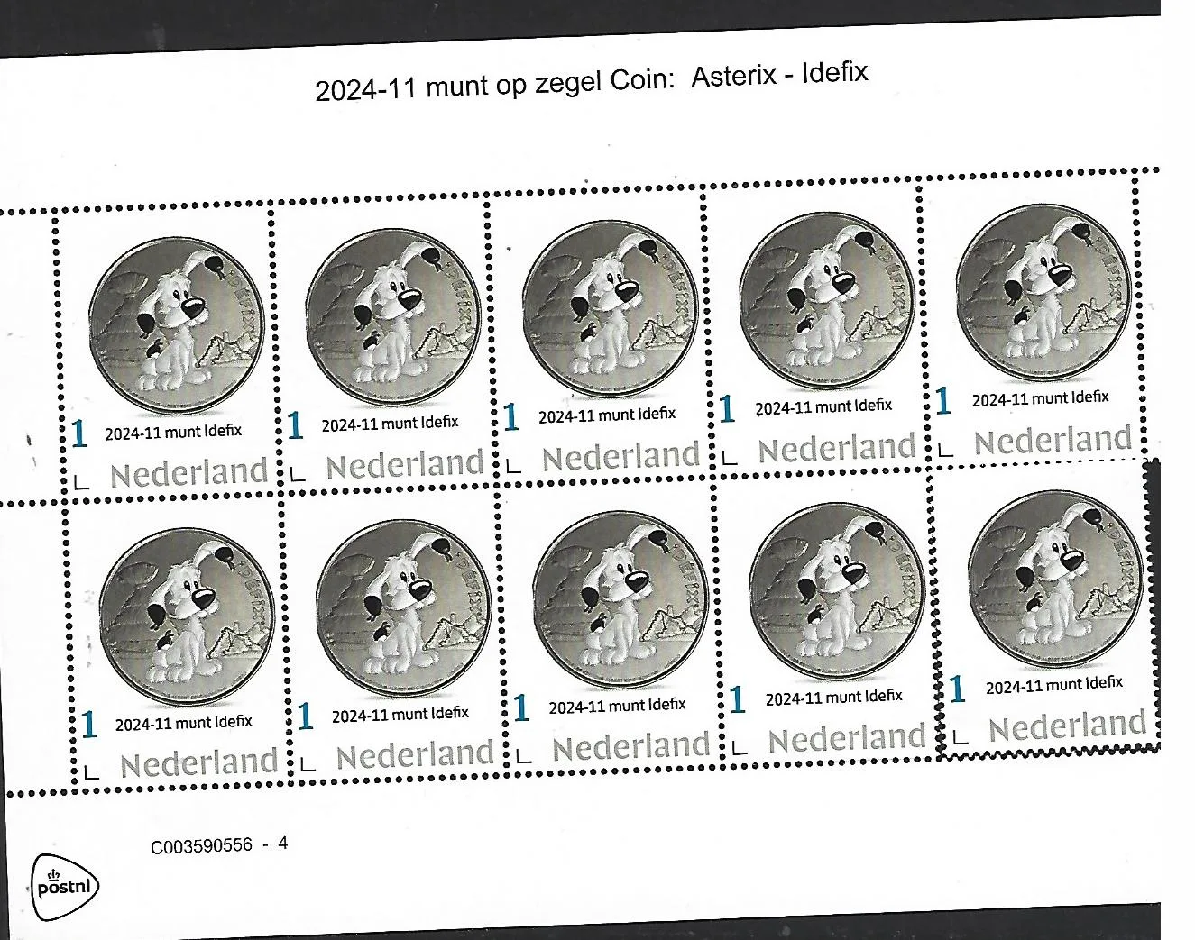 Pays-Bas 2024-11 Monnaie sur timbre Astérix : Idéfix feuille postfris/mnh