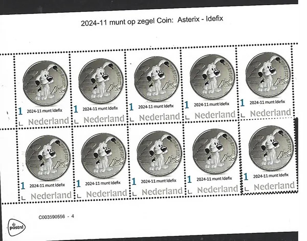 Nederland 2024-11 Munt op zegel Coin Asterix: Idéfix dog sheetlet postfris/mnh