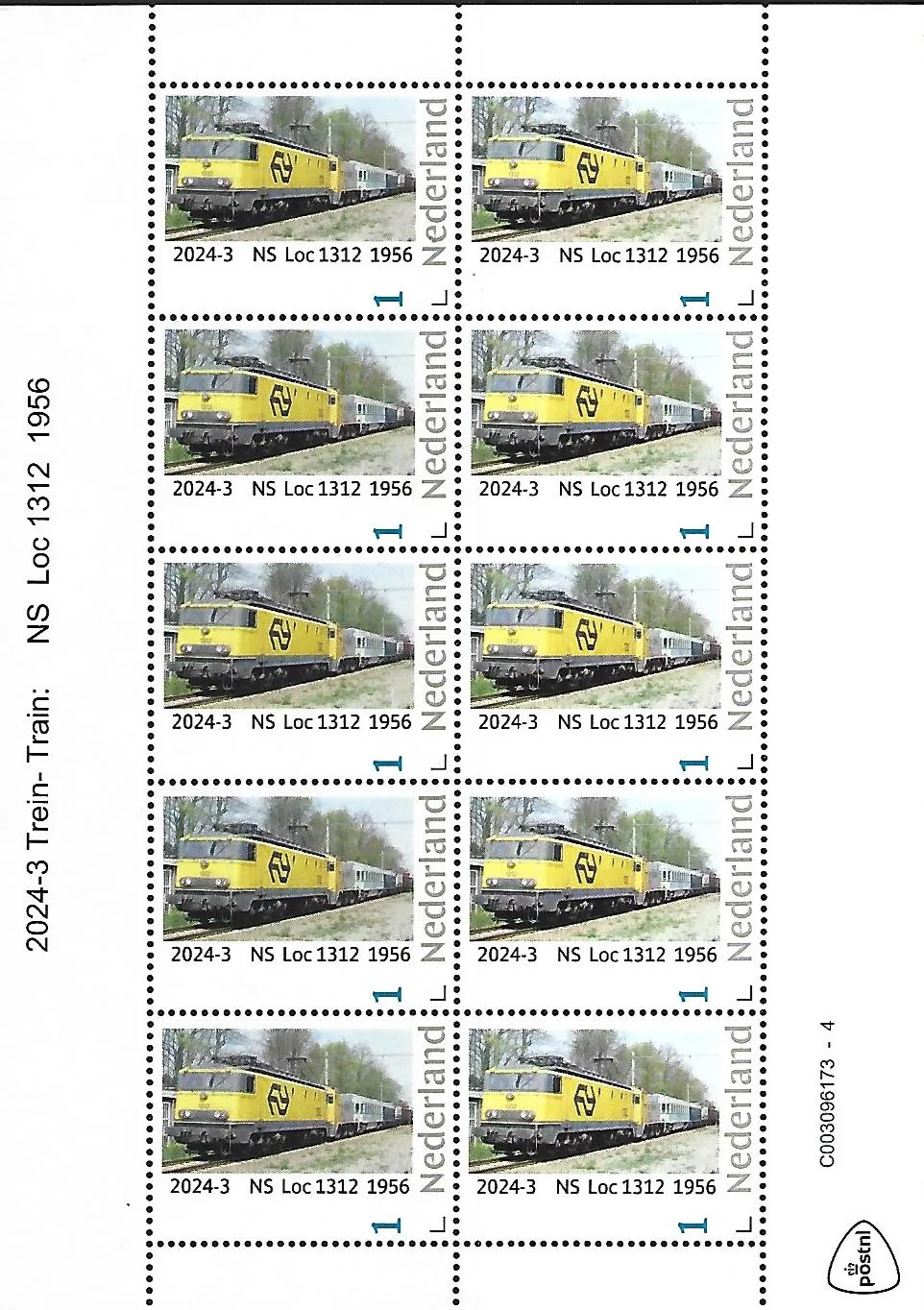 Pays-Bas 2024-3 Train : Ns Loc 1312 1956 bloc postfris/mnh