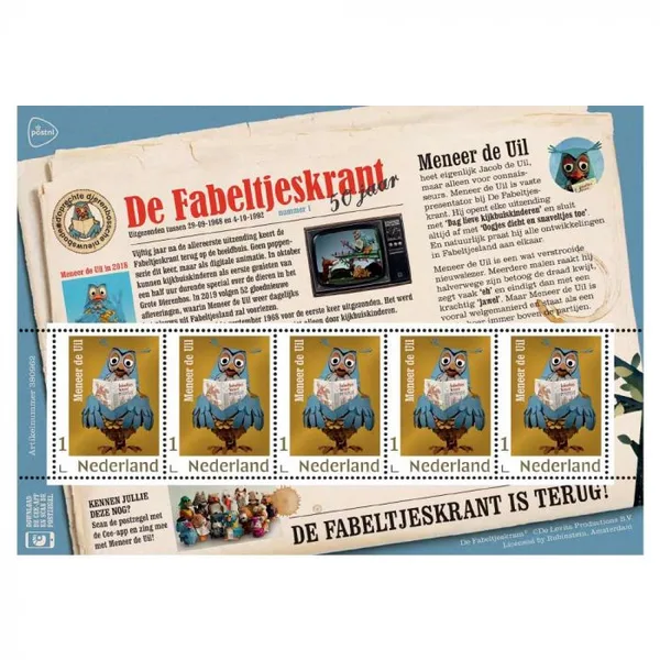 Netherlands 3676 Fabeltjeskrant 50 yr Mr. the Owl sheet-sheetlet MNH