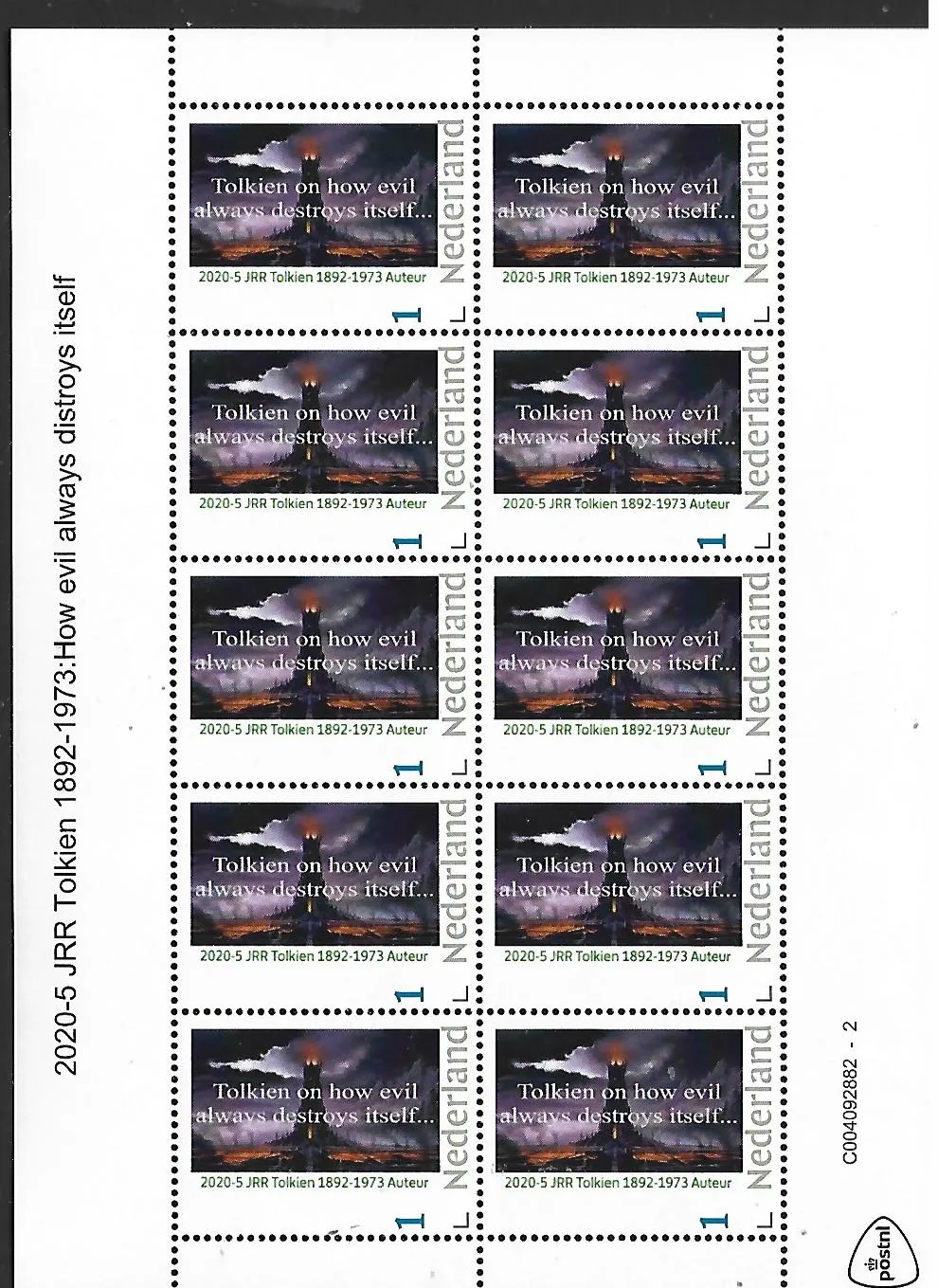 Pays-Bas 2020-5 Tolkien: How Evil distroys itself feuille postfris/mnh