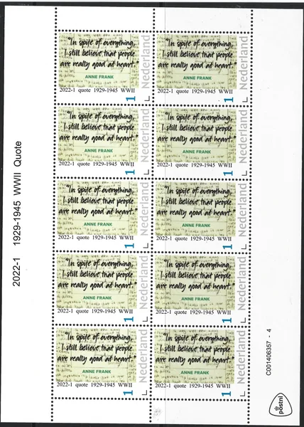 Nederland 2022-1 Anne Frank 1929-1945 WWII quote vel-sheetlet postfris/mnh