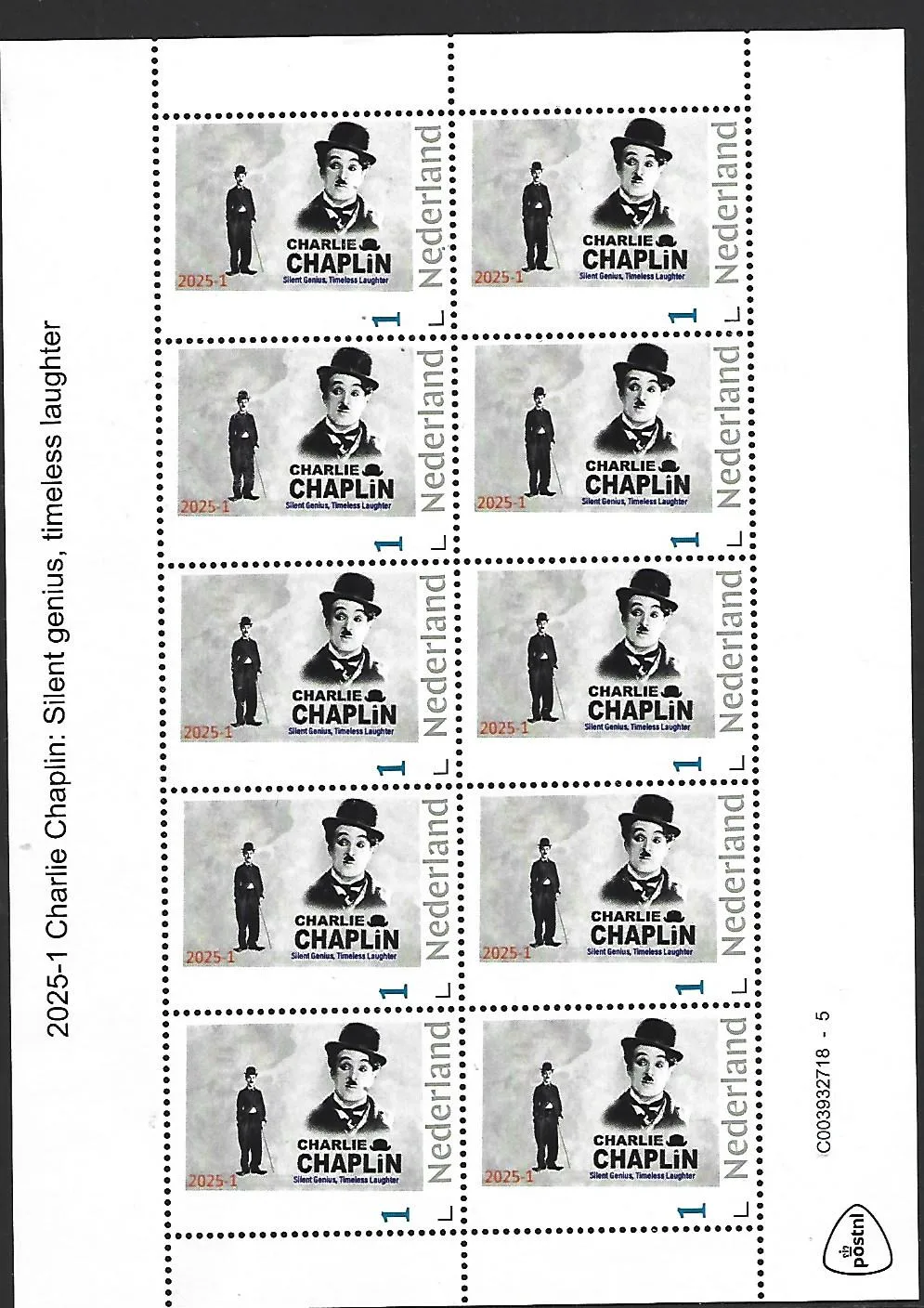 Netherlands 2025-1 Charlie Chaplin sheetlet MNH