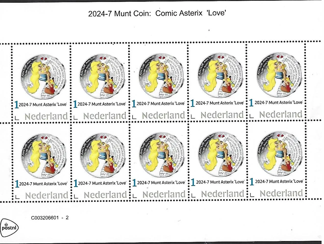 Pays-Bas 2024-7 Monnaie pièce : Asterix 'amour' feuille postfris/mnh