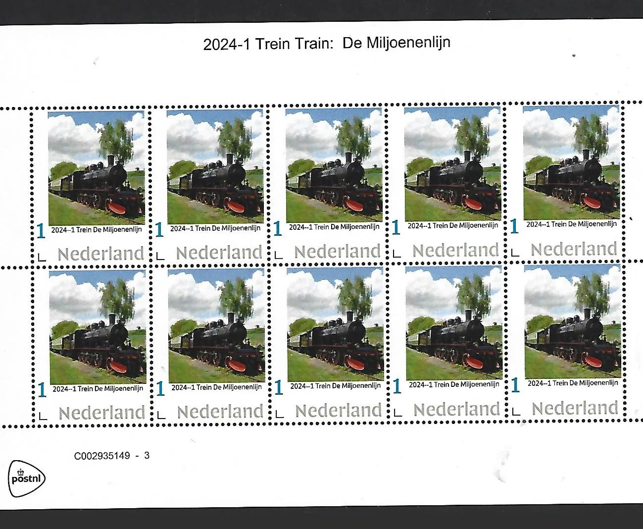 Pays-Bas 2024-1 Train: la Ligne des Millions feuillet postfris/mnh