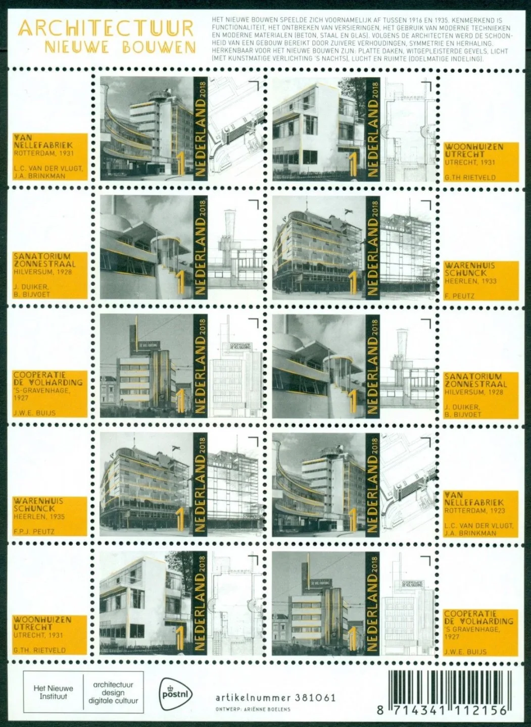 Netherlands v3679-3683 Architecture 2018 Sheetlet MNH
