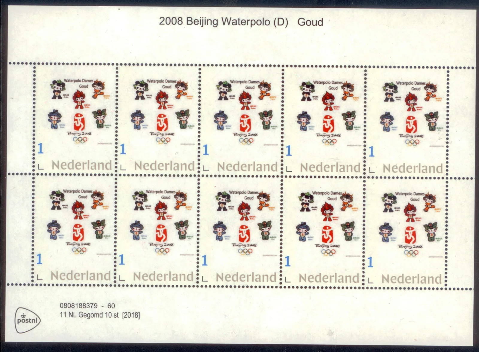 Pays-Bas 2008-6 Jeux olympiques Pékin Water-polo D feuille postfris/mnh