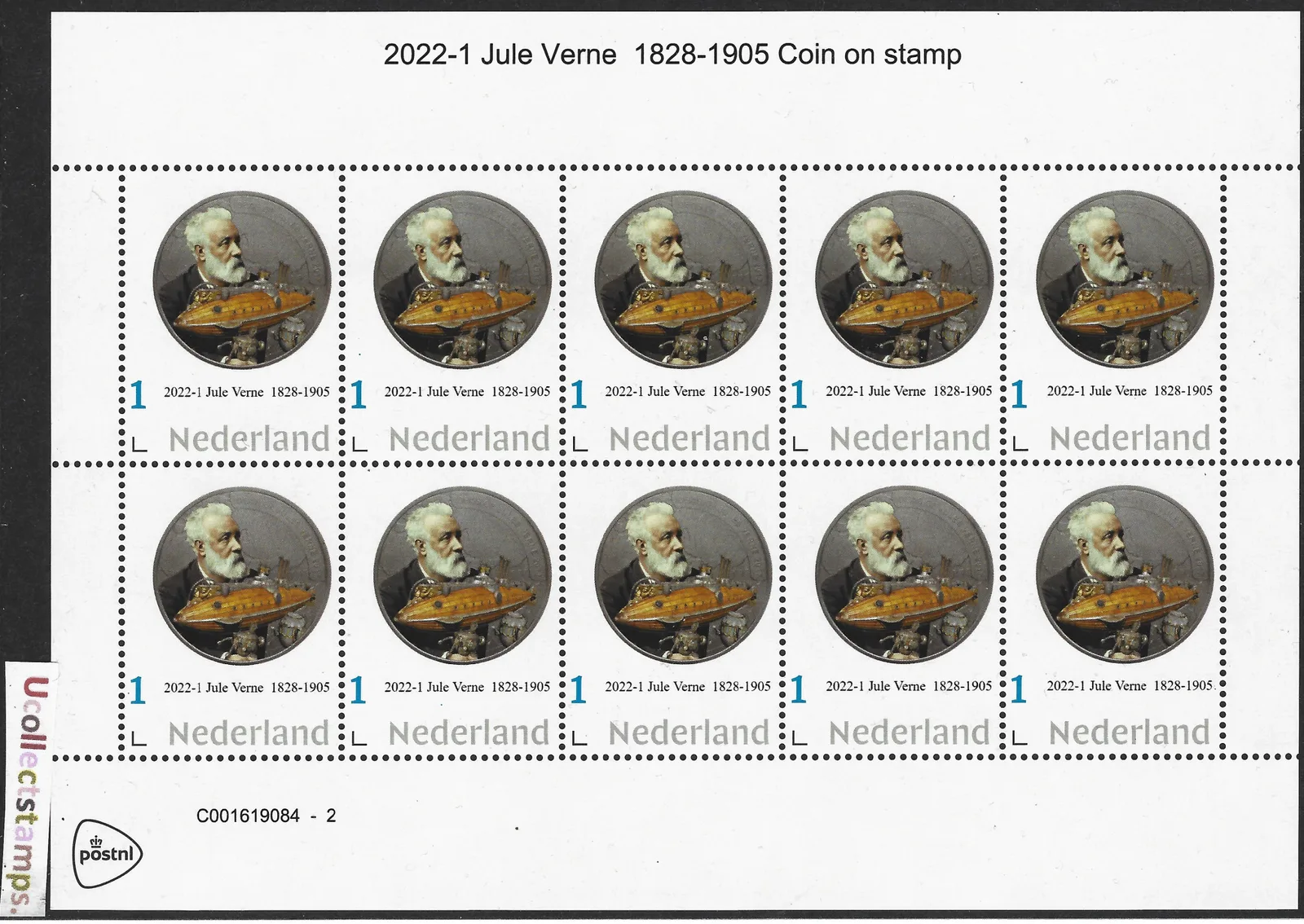 Pays-Bas 2022-1 Jules Verne 1828-1905 monnaie sur timbre feuille-bloc neuf/nmh