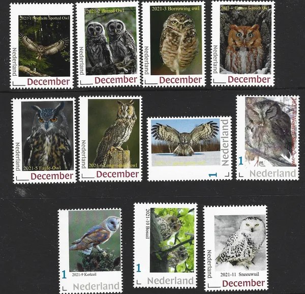 Nederland 2021 Uilen - Owls yearset 1-8 postfris/mnh