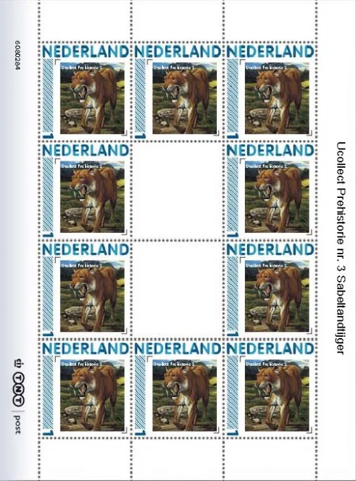 Ucollect prehistory no. 3 Saber-toothed Tiger sheet of 10 stamps MNH