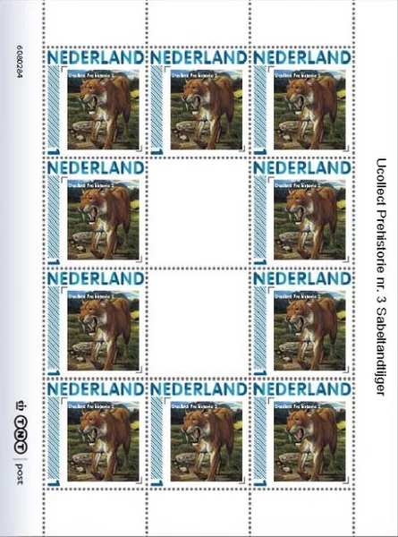 Ucollect prehistorie nr 3 Sabeltandtijger vel van10 zegels postfris/mnh