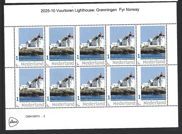 Nederland 2025-10 Vuurtoren Lighthouse: Grønningen sheetlet Norway postfris/mnh