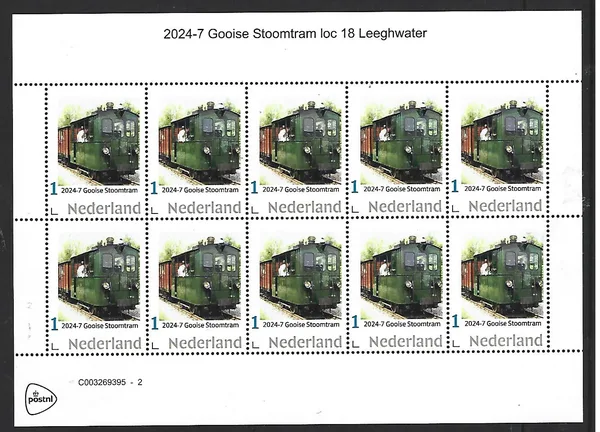 Nederland 2024-7 Tram; Gooise Stoomtram loc18 Leeghwater sheetlet postfris/mnh